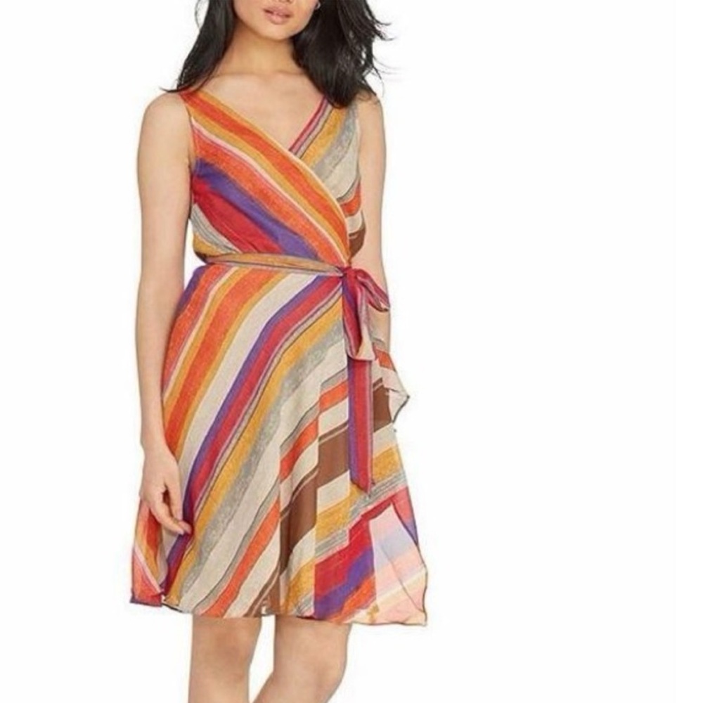 Ralph Lauren Multicolor Diagonal Stripe Sleeveless Midi Dress